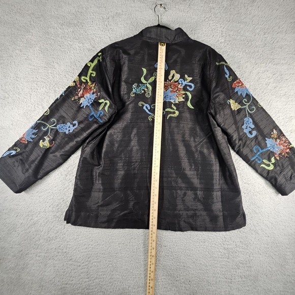 Laura Ashley Jacket Womens XL Black Floral Silk Boho Artsy Whimsigoth Fairy READ - Picture 12 of 16